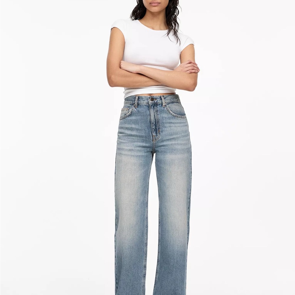 Pull&Bear Light Blue High Rise Straight Leg Jeans